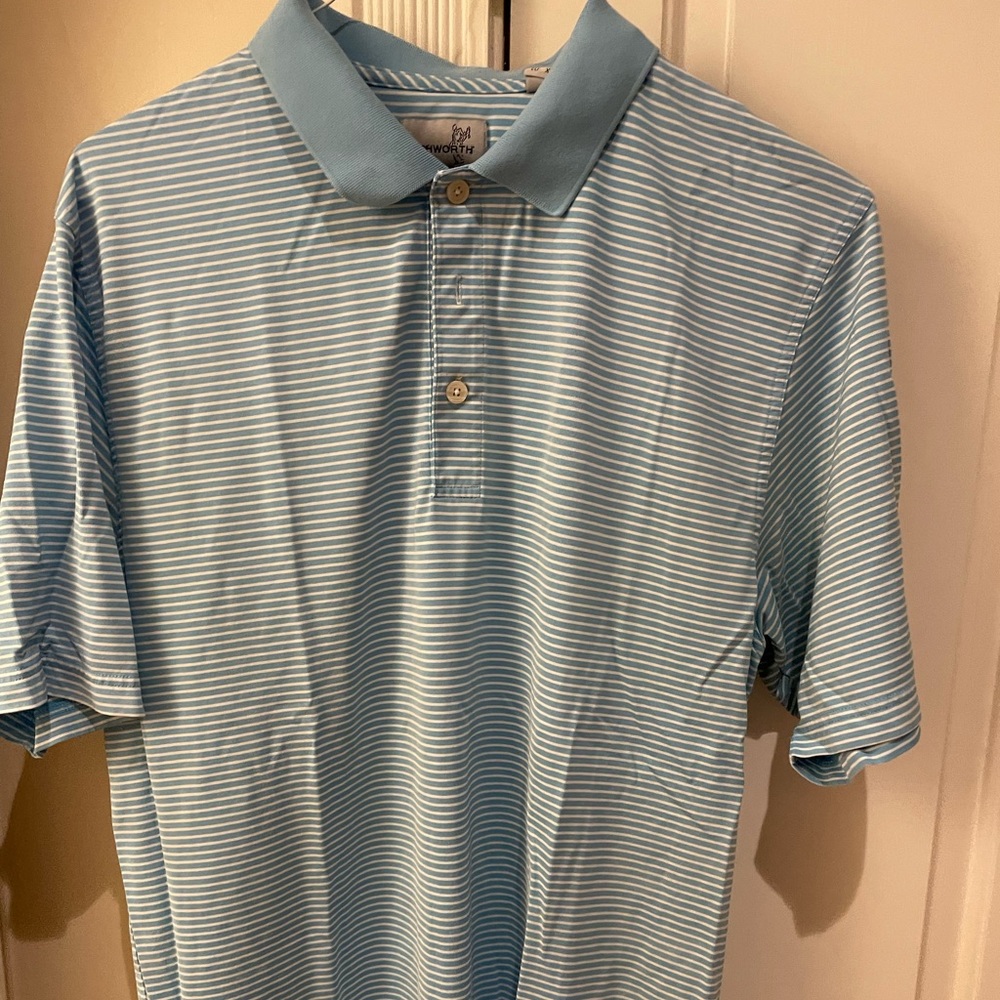 Ashworth Golf Polo - light blue and white stripe